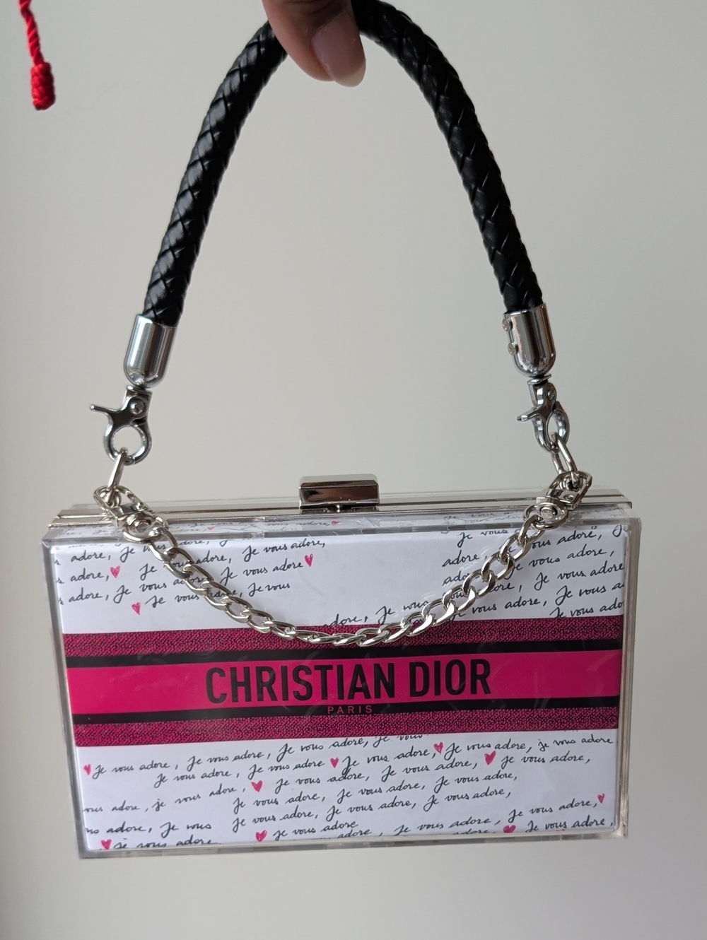 Upcycled Pink & White Acrylic Box Clutch with Chain